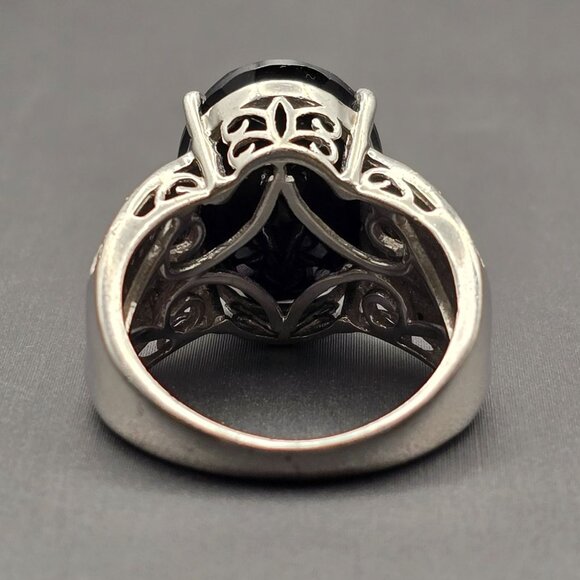STS Sterling Silver Black Spinel Cathedral Ring Size 8 Ornate Filigree 10g - Picture 7 of 16